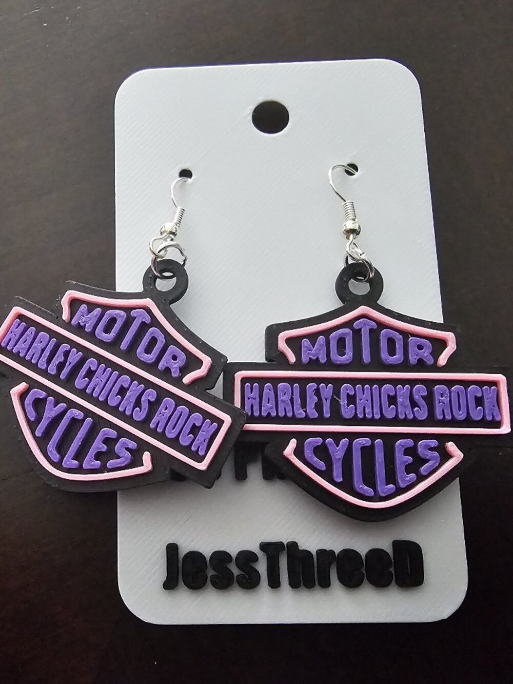 "Chicks Rock" Motorcycle-Style Earrings-Bold Pink & Purple